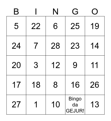 Bingo da GEJUR! Bingo Card
