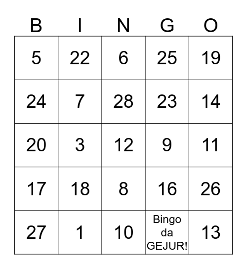Bingo da GEJUR! Bingo Card