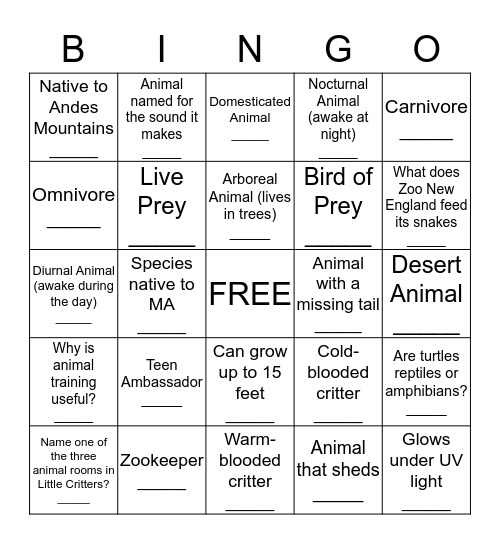 Little Critters meet some Rookies and Beasts! Bingo Card