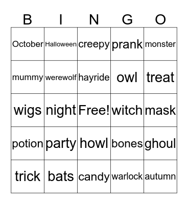 Halloween Bingo Card