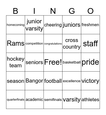 Pep Rally Bingo Card