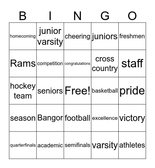 Pep Rally Bingo Card