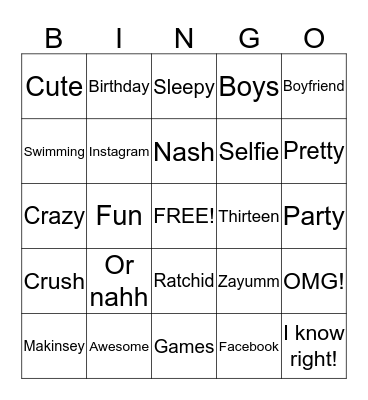 Makinsey's Birthday BINGO Card