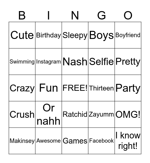 Makinsey's Birthday BINGO Card