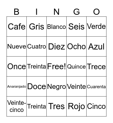 Spanish Bingo Card