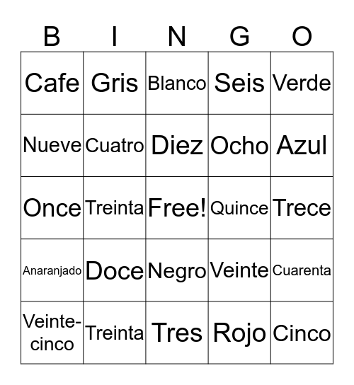 Spanish Bingo Card