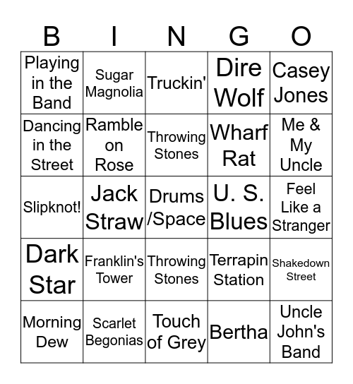 Dead & Co 10/31 Bingo Card