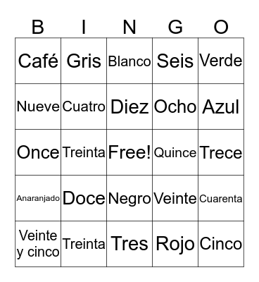 Spanish Bingo Card