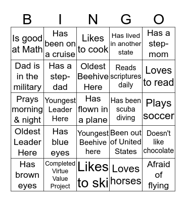'BEE'NGO Bingo Card
