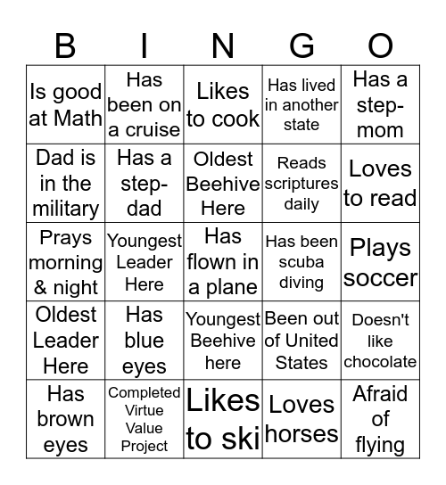 'BEE'NGO Bingo Card