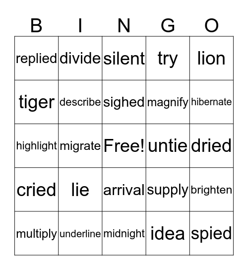 Long I Bingo Card