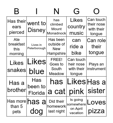 Human Bingo! Bingo Card