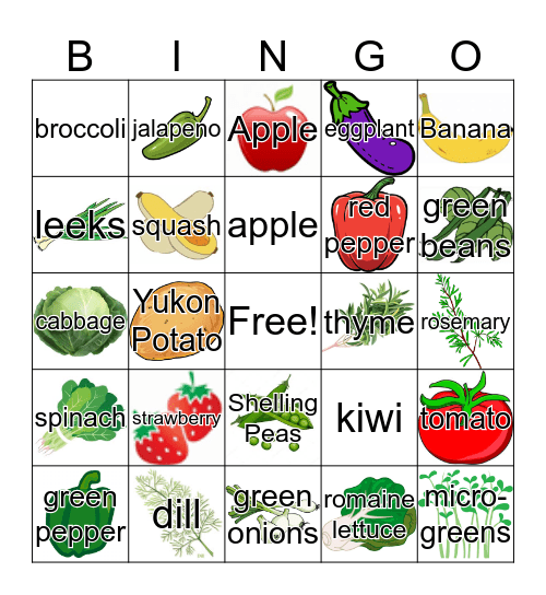 Edible Courtyard Bingo Card