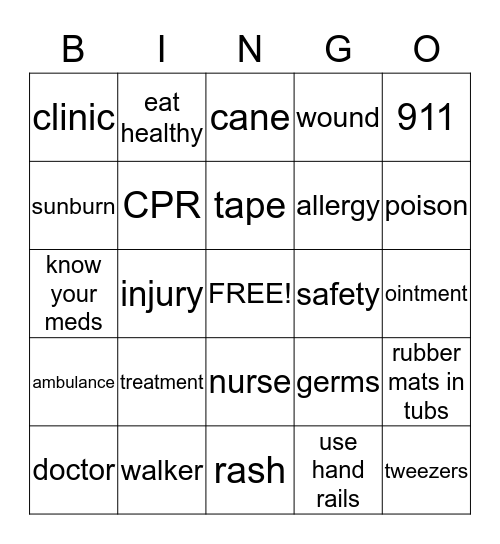 Safety Bingo Card