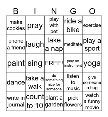 Coping Bingo Card