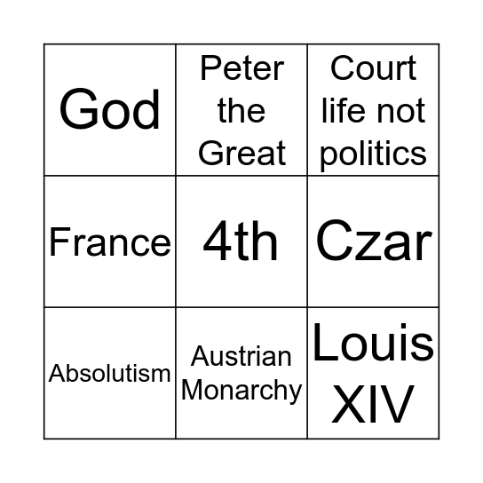 Absolutism Bingo Card