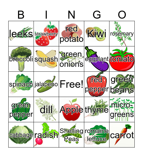 Edible Courtyard Bingo Card