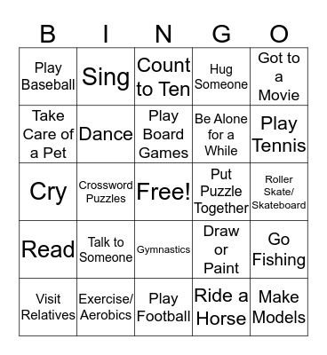 Healthy Activities for Stress Bingo Card