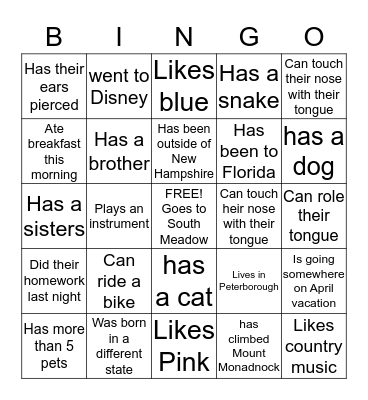 Human Bingo! Bingo Card