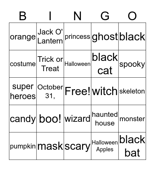 Halloween 2019 Bingo Card