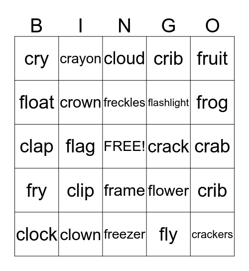 cr, cl, fl, and fr blends Bingo Card