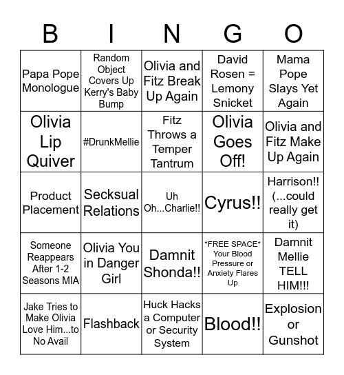 Scandal Season 3 Finale Bingo! Bingo Card