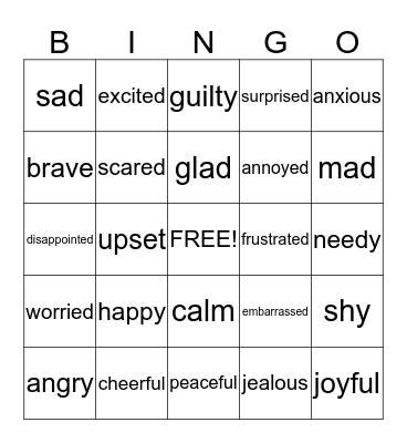 FEELINGS AND EMOTIONS Bingo Card