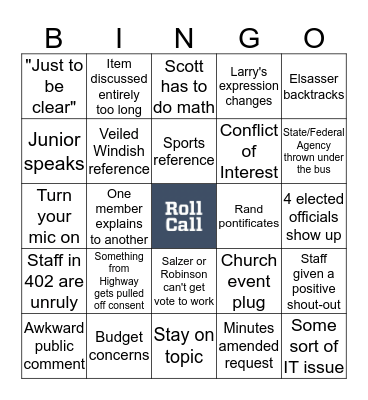 Peoria County Board BINGO - November 14, 2019 Bingo Card