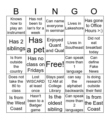 URS SEMINAR BINGO Card