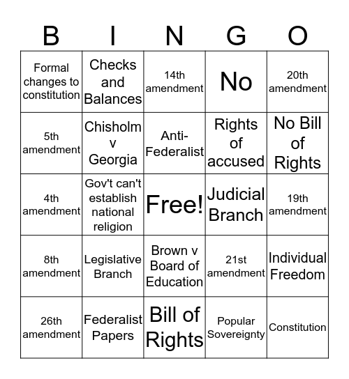 US Government Bingo Card