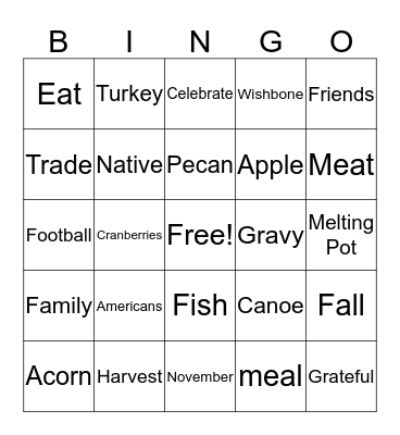 ThanksGiving BINGO Card