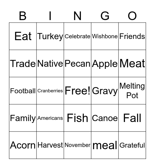 ThanksGiving BINGO Card