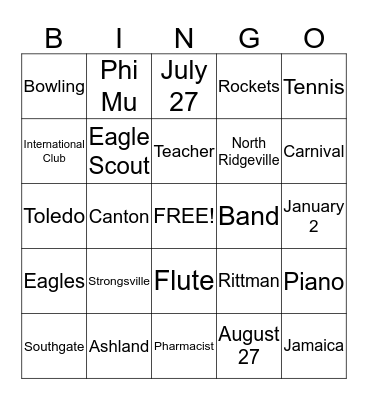 Heather's Bridal Shower Bingo Card