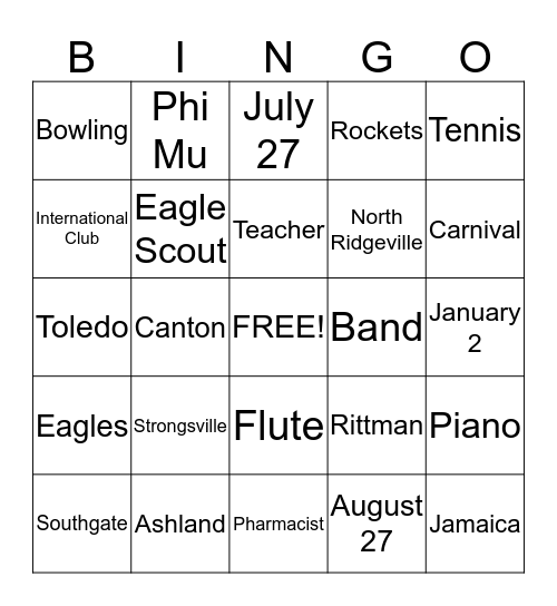 Heather's Bridal Shower Bingo Card