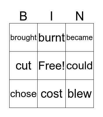 FIRST 20 IRREGULAR VERBS Bingo Card