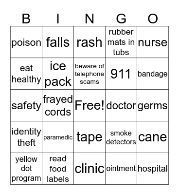 Safety Bingo Card