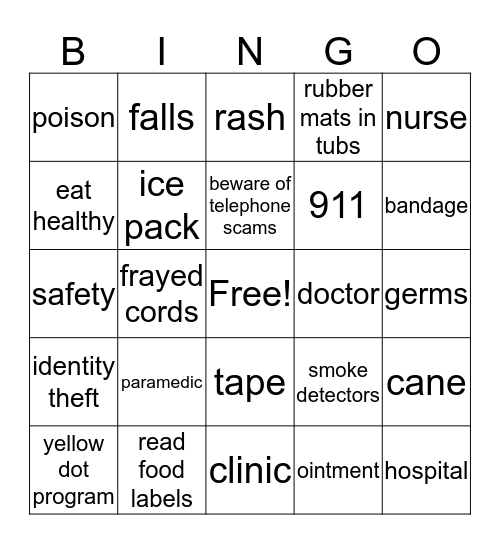 Safety Bingo Card