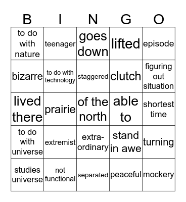 Wild Robot Synonyms ch. 35-46 Bingo Card