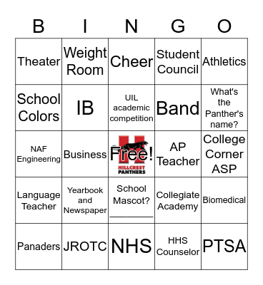 Panther Preview Bingo Card
