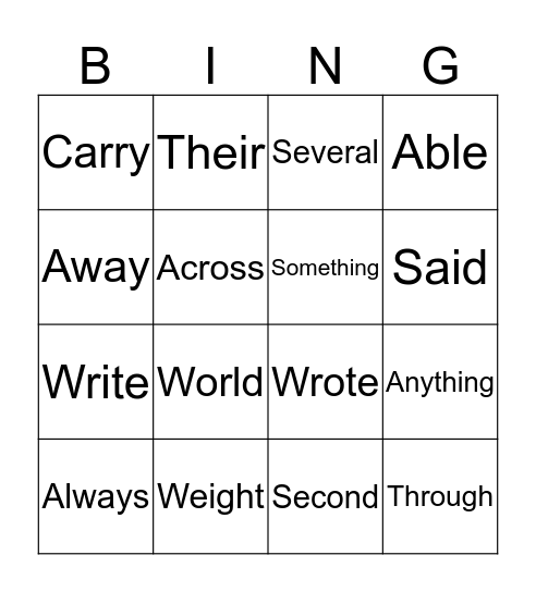 Sight Word Bingo  Bingo Card