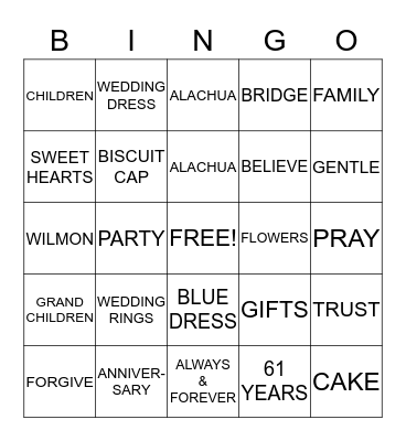 CELEBRATING 61 YEARS OF MARRIAGE Bingo Card