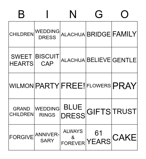 CELEBRATING 61 YEARS OF MARRIAGE Bingo Card