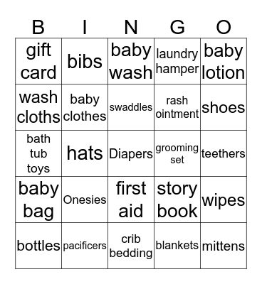 Baby Mia  Bingo Card