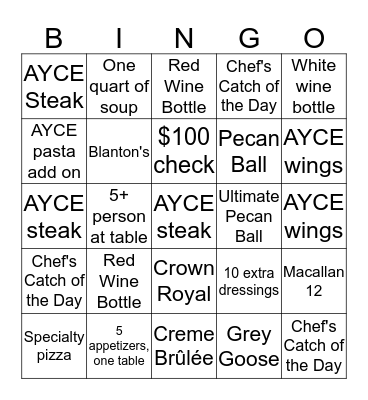 November Server Competiton Bingo Card