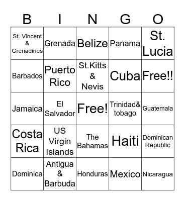 Central America Capitals Bingo Card