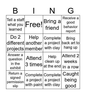 Art Museum BINGO Card