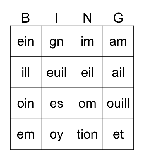 Sons 2 année Bingo Card