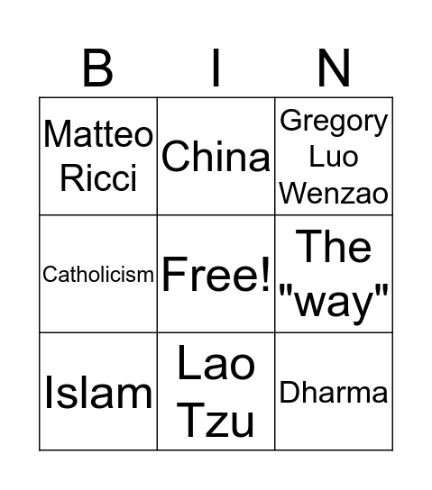Religions in China Bingo Card