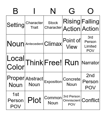 ELA 6 Review Bingo Card