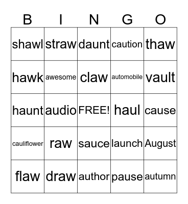 AW and AW words Bingo Card